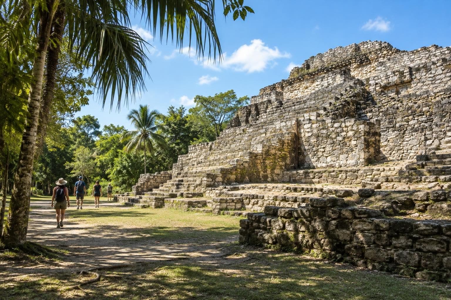 Maya temples and large platforms at the Chacchoben archaeological site